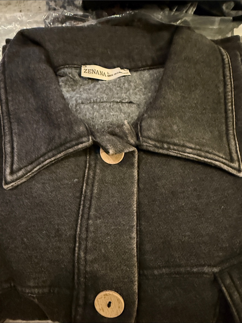 Zenana Outfitters Charcoal Gray Button-Front Pea Coat